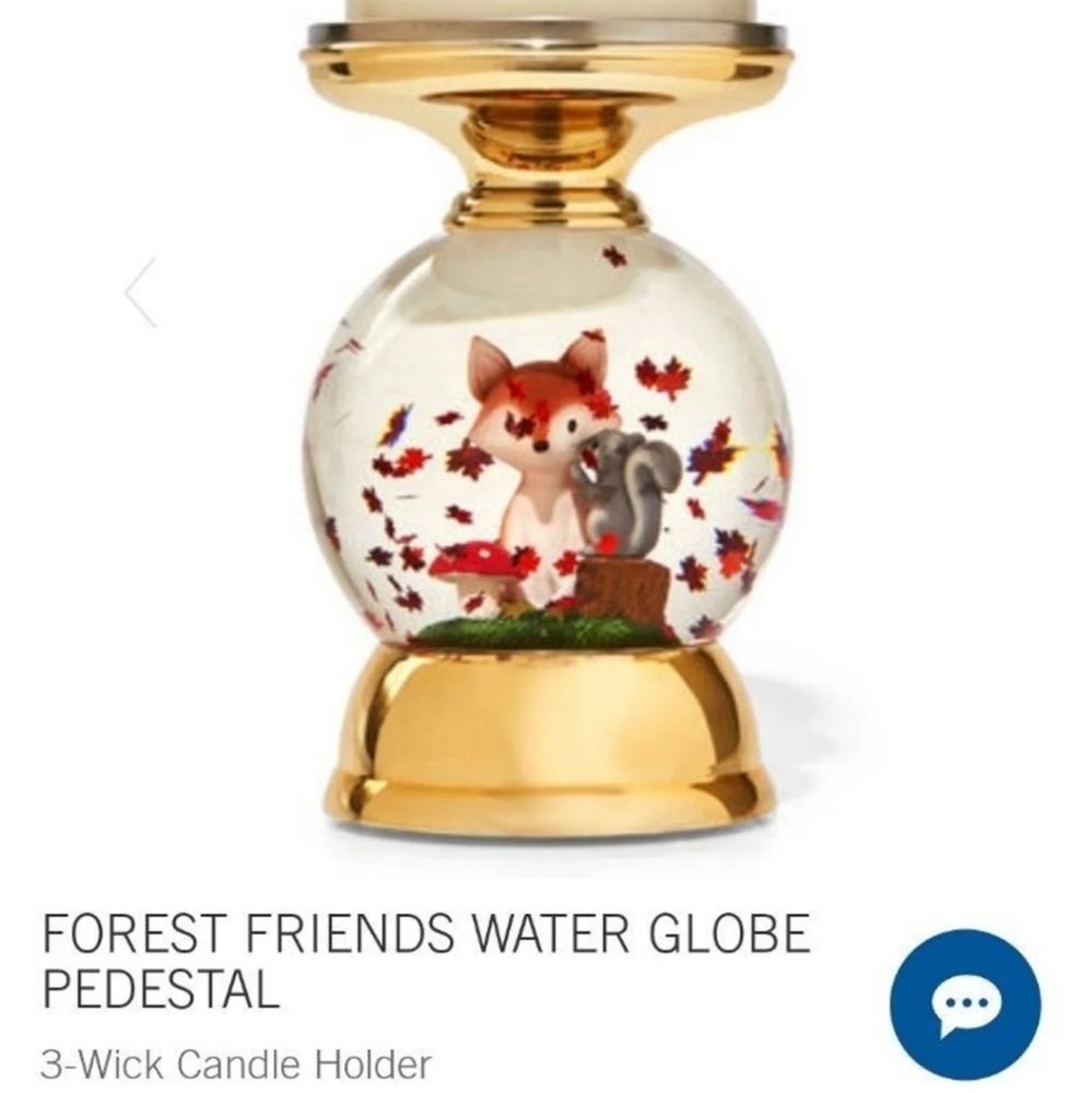 BATH AND BODY WORKS FOREST FRIENDS WATER GLOBE PEDESTAL 3-Wick Candle Holder